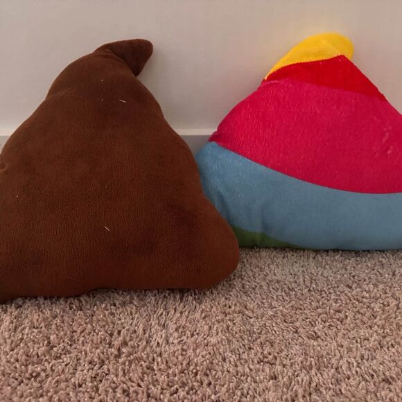 Two Poop Emoji Throw Pillows Toys Rainbow and Brown - Picture 5 of 6